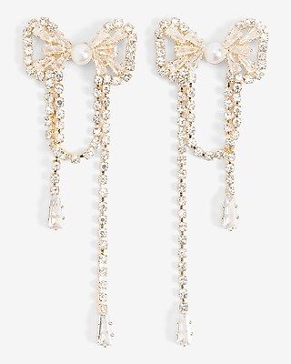 Rhinestone Embellished Pearl Bow Draped Earrings | Express