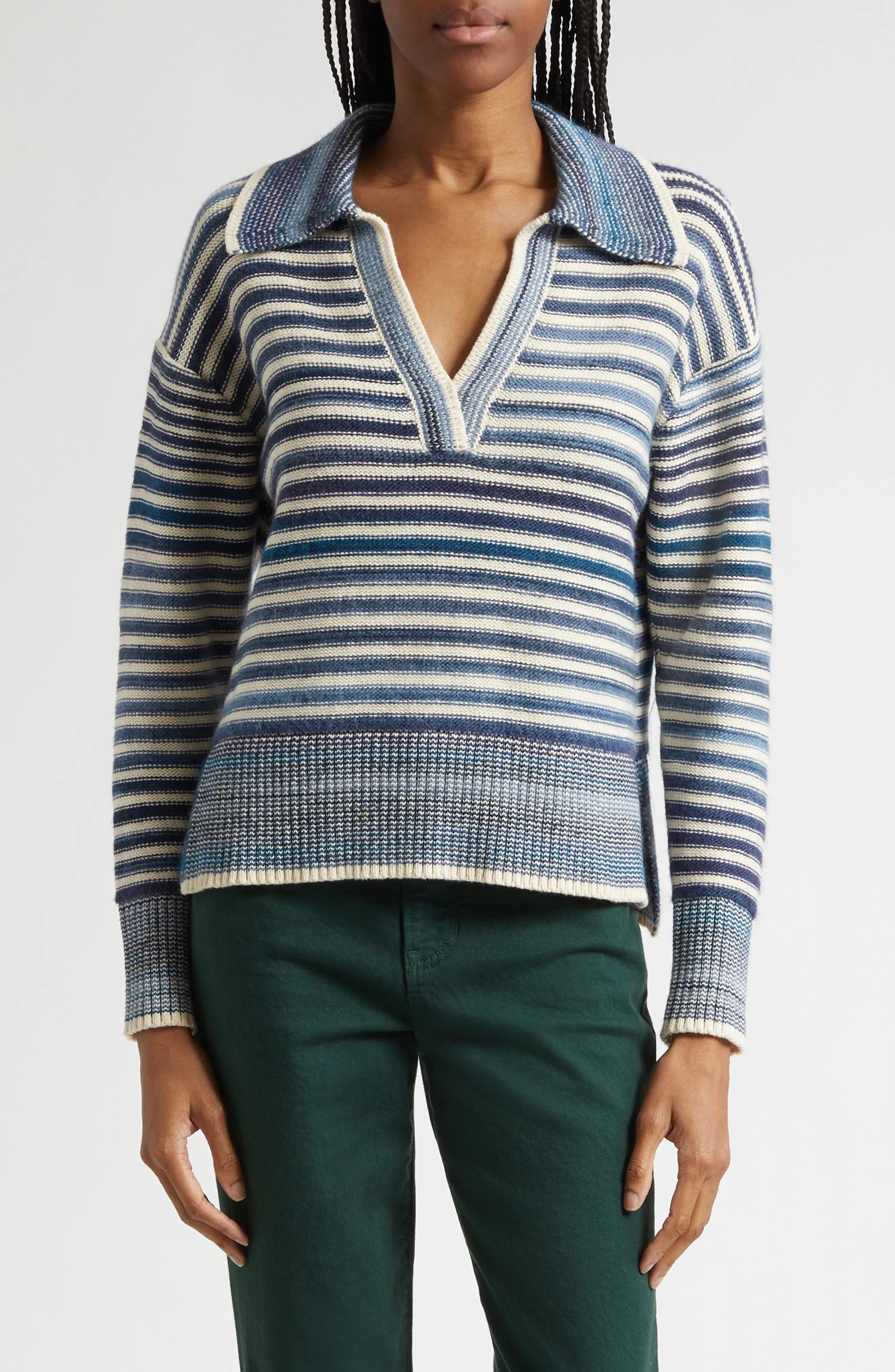 Veronica Beard Koko Stripe Cotton & Wool Blend Sweater in Navy Multi at Nordstrom, Size X-Large | Nordstrom