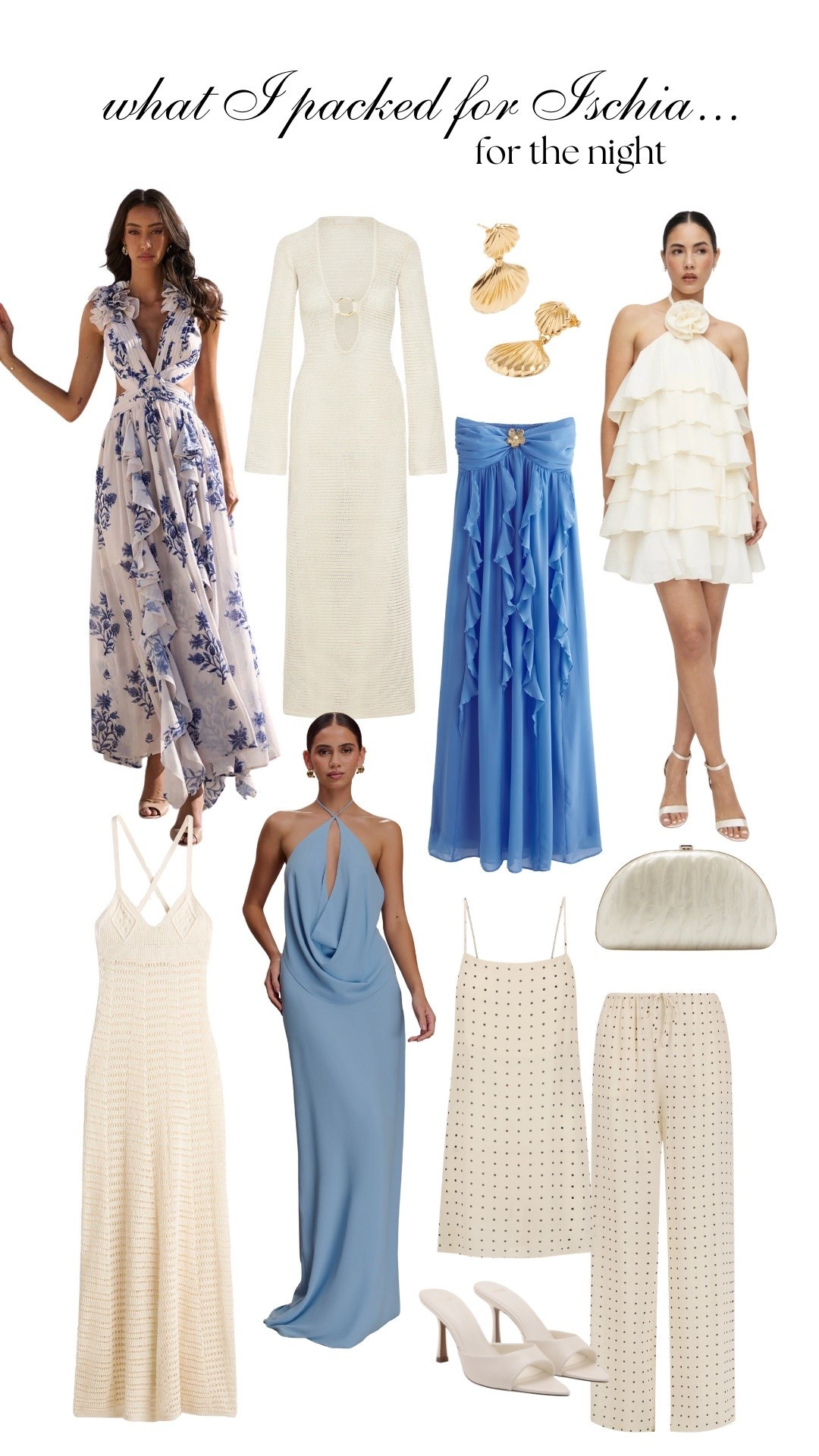 What I packed for Ischia ☀️ summer holiday vacation evening outfits, baby blue, holiday dresses, white dresses, floral dresses, polka dots, ruffle floaty dresses

#LTKsummer #LTKdresses #LTKstyletip