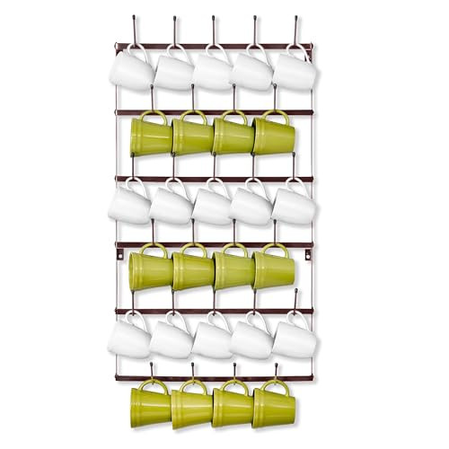 Sorbus Mug Rack for Wall - Large Rustic Coffee Mug Holder Wall Mount with 27 Hooks, Coffee Cup Display Rack, 6-Tier Metal Mug Organizer for Home, Kitchen & Bar, Coffee Station, Dining Room | Amazon (US)