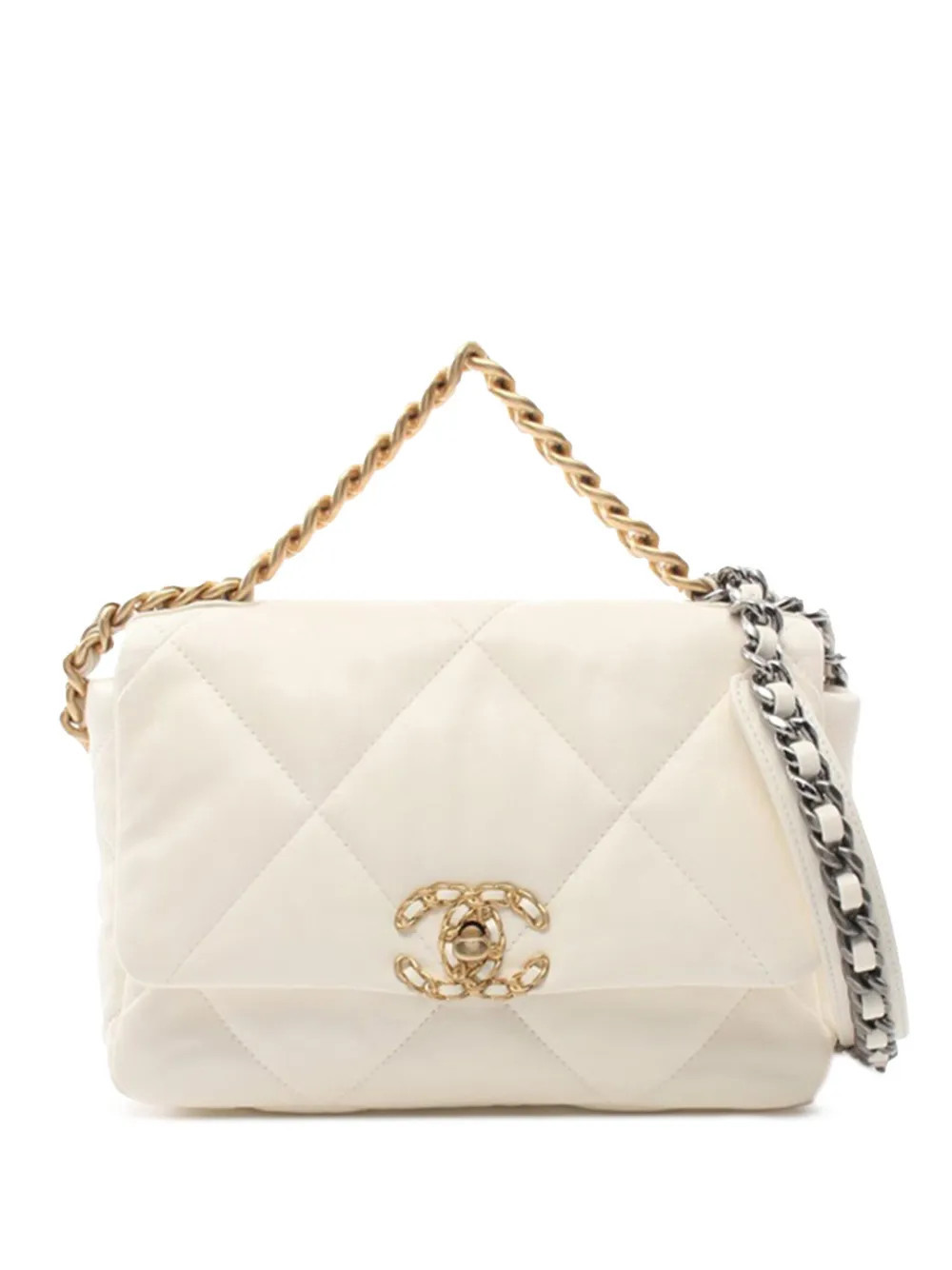 CHANEL Pre-Owned 2021-2024 Medium Lambskin 19 Flap satchel - White | Farfetch Global