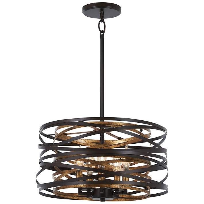 Vortic Flow 16"W Dark Bronze and Mosaic Gold 5-Light Pendant - #55V59 | Lamps Plus | Lamps Plus