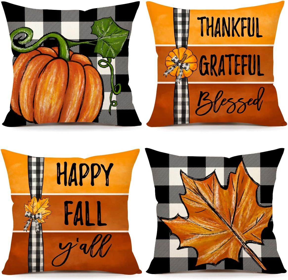 4TH Emotion Fall Decor Pillow Covers 18x18 Set of 4 Thanksgiving Buffalo Check Pumpkin Farmhouse ... | Amazon (US)