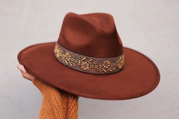 Fedora Suede Hat “Audrey” in Tobacco Color | Etsy (US)