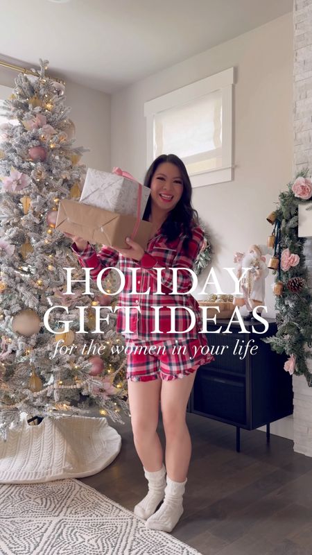 Holiday gift ideas for the women in your life! Pajama set and shorts, lace chemise, slide slippers, lace short robe, top, ankle pants, blanket scarf, scuff slippers, socks

#LTKsalealert #LTKHoliday #LTKGiftGuide