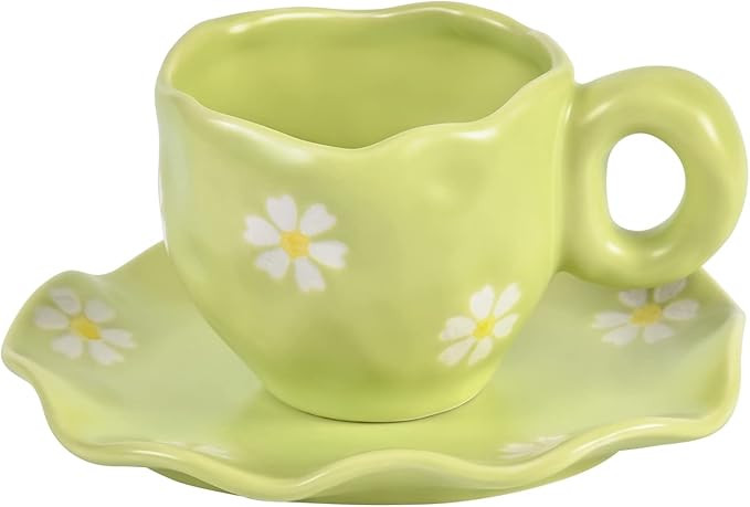 Koythin Ceramic Coffee Mug with Saucer Set, Cute Creative Daisy Cup Saucer for Office and Home, D... | Amazon (US)
