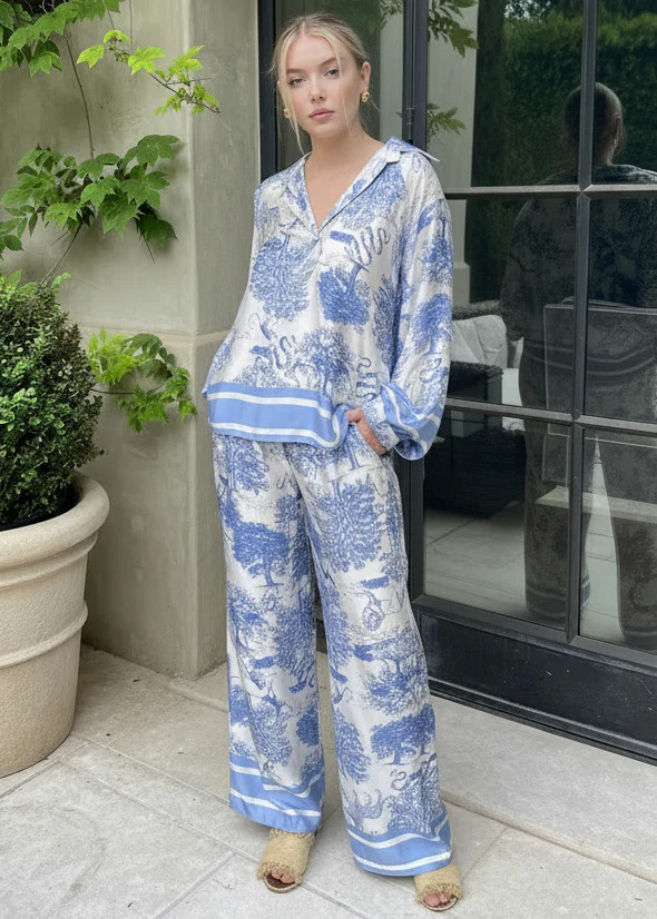 Duvay Jungle Print Pants - Light Blue | Benaar La