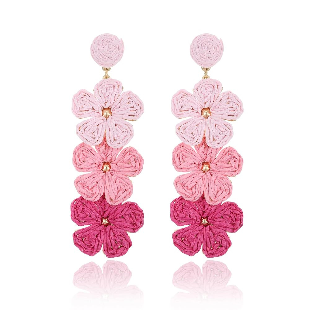 Raffia Flower Earrings, Raffia Straw Wrapped Flower Drop Dangle Earrings Summer Tropical Beach Je... | Amazon (US)