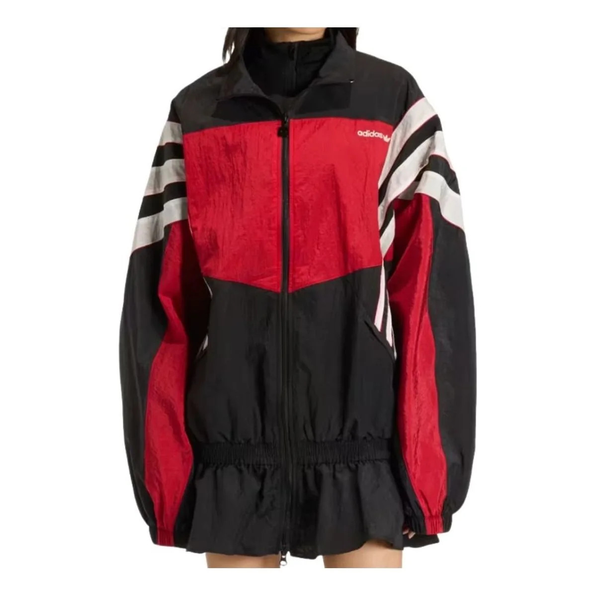 (WMNS) adidas Santiago Woven Track Top Asia Sizing 'Black Red' KC9134 | KICKS CREW
