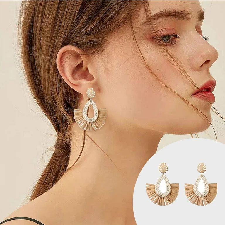 Pack of 6 Rattan Earrings Long-time Service Handmade Bohemia Style Fashion Straw Wicker Braid Hoo... | Walmart (US)