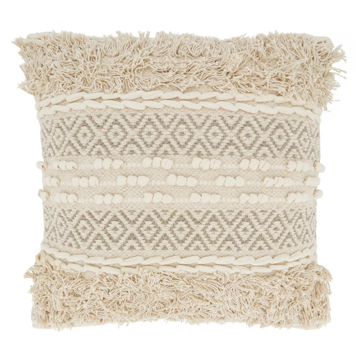 18"x18" Poly-Filled Corded Moroccan Design Square Throw Pillow Natural - Saro Lifestyle | Target