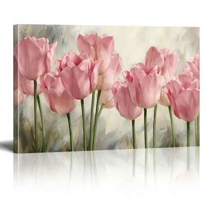 1pc Pink Flower Paintings Canvas Wall Art Watercolor Plant Tulip Flowers Posters For Wall Decor Pink Flower Picture Wall Art Decor Modern Pink Wall Ar | SHEIN