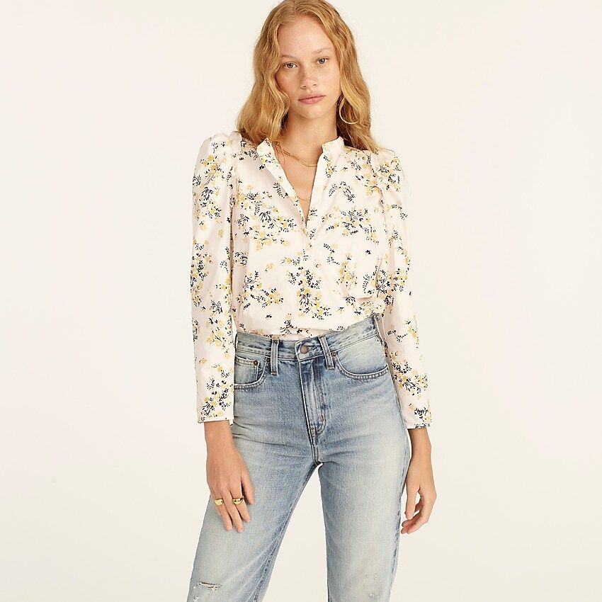 Puff-sleeve top in budding floral | J.Crew US