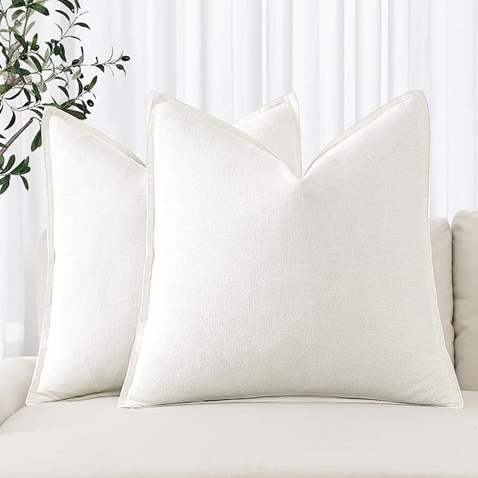 MIULEE Decorative Linen Pillow Covers 20x20 Inch Cream White Boho Farmhouse Neutral Couch Throw P... | Amazon (US)