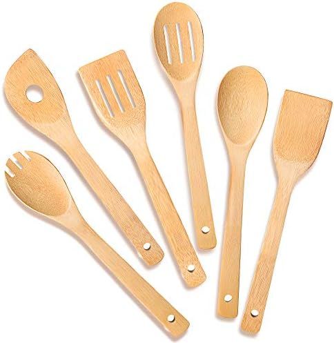 IOOLEEM Cooking Utensil Set (6, Natural Bamboo), wooden spoons for cooking, spatula set, wooden u... | Amazon (US)