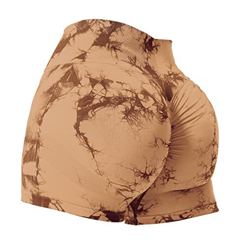 VOYJOY Women Workout Shorts 3.6" Scrunch Butt Lifting Gym Seamless Yoga Biker Shorts Brown | Amazon (US)