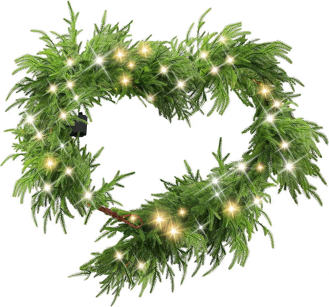 6 Ft Christmas Norfolk Pine Garland with 100 LED Lights, Dense Norfolk Pine Real Touch Garland, A... | Amazon (US)