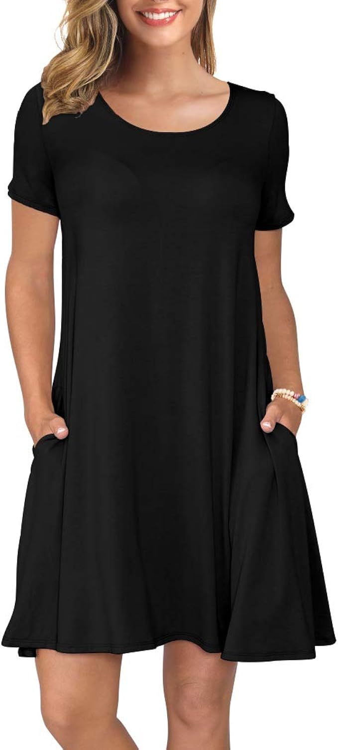 KORSIS Women's Summer Casual T Shirt Dresses Short Sleeve Swing Dress Pockets | Amazon (US)