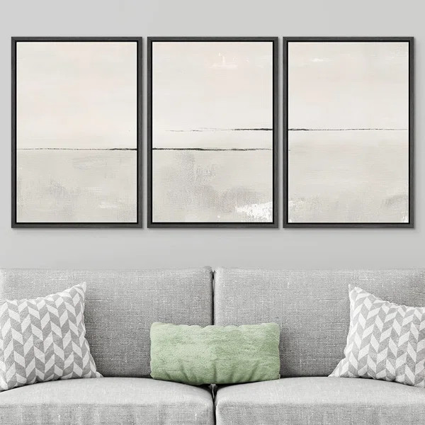 Large Abstract Duotone Pastel Minimalist Landscape Wall Art Framed On Canvas 3 Pieces Print | Wayfair North America
