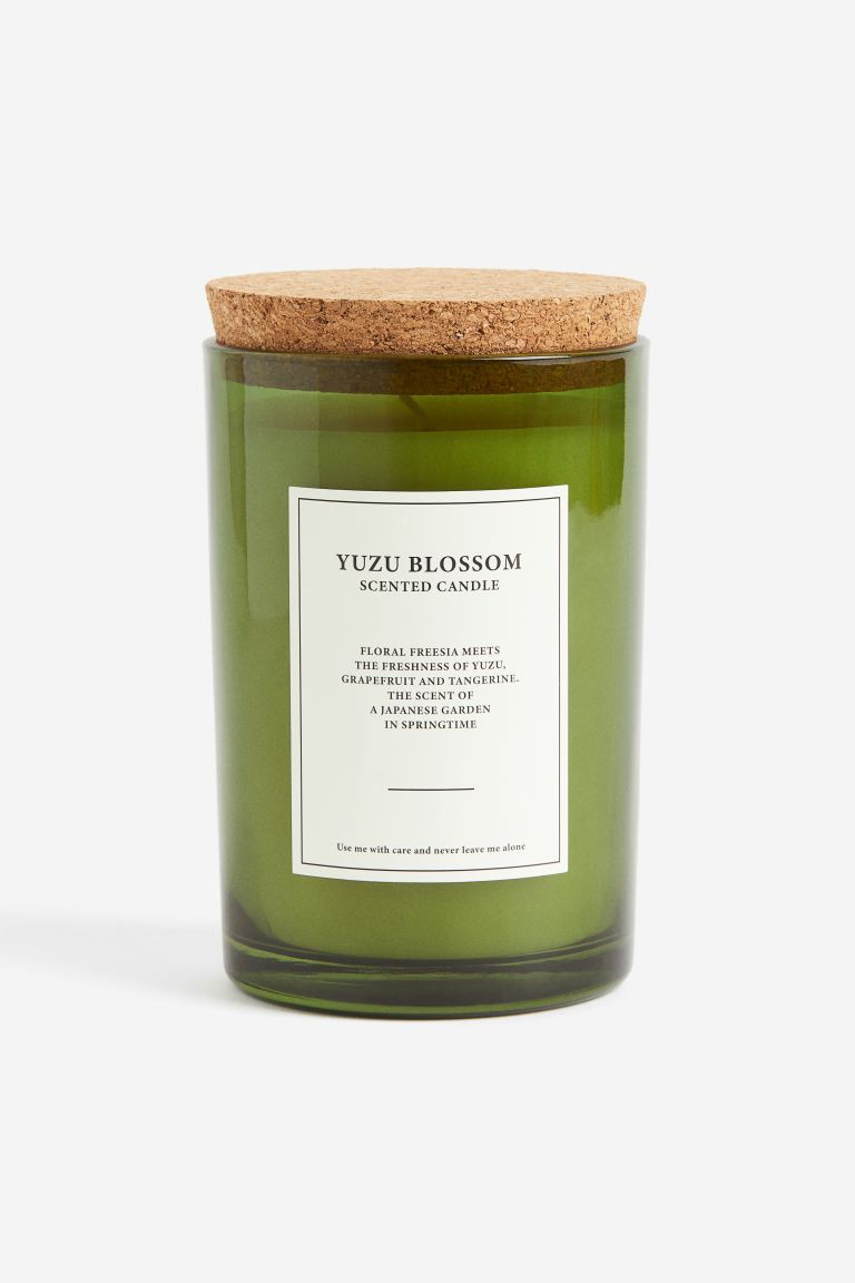 Large cork-lid scented candle - Green/Yuzu Blossom - Home All | H&M GB | H&M (UK, MY, IN, SG, PH, TW, HK)