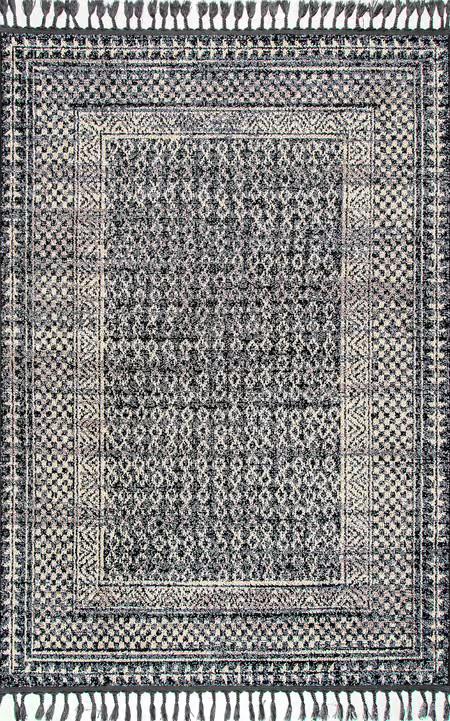 Gray Checkered Diamonds Tassel Area Rug | Rugs USA