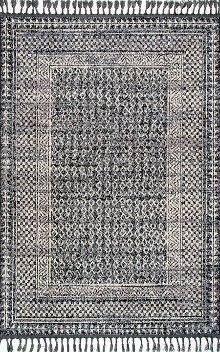Gray Checkered Diamonds Tassel Area Rug | Rugs USA