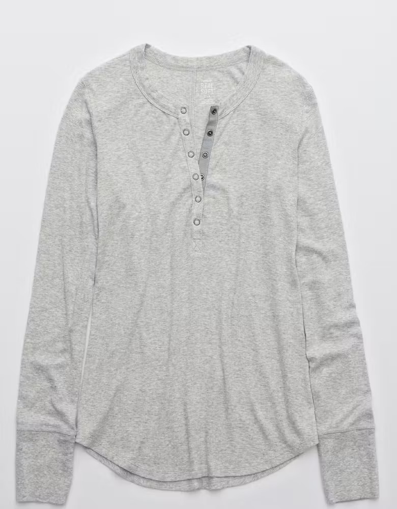 Aerie Ribbed Henley Long Sleeve T-Shirt | American Eagle Outfitters (US & CA)