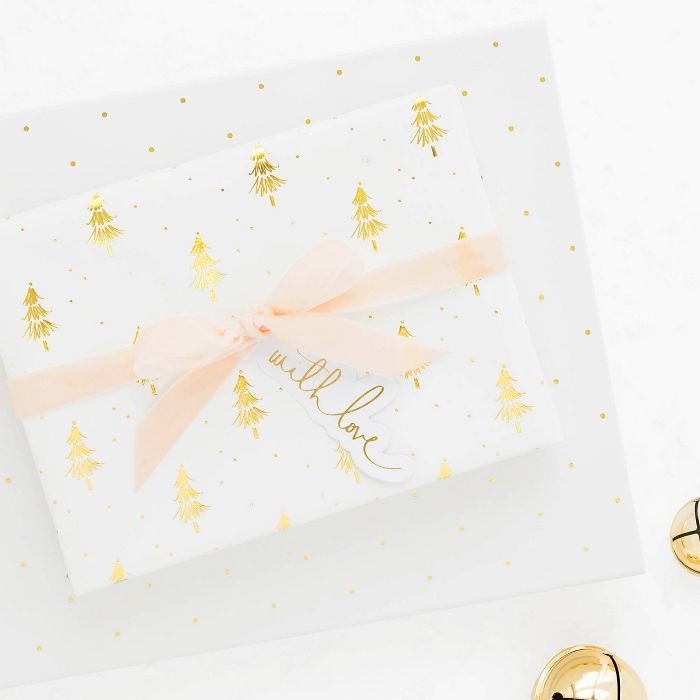 White with Gold Christmas Trees Gift Wrap, Single Roll - Sugar Paper™ | Target