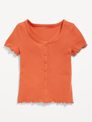 Rib-Knit Button-Front Lettuce-Edge Top for Girls | Old Navy (US)