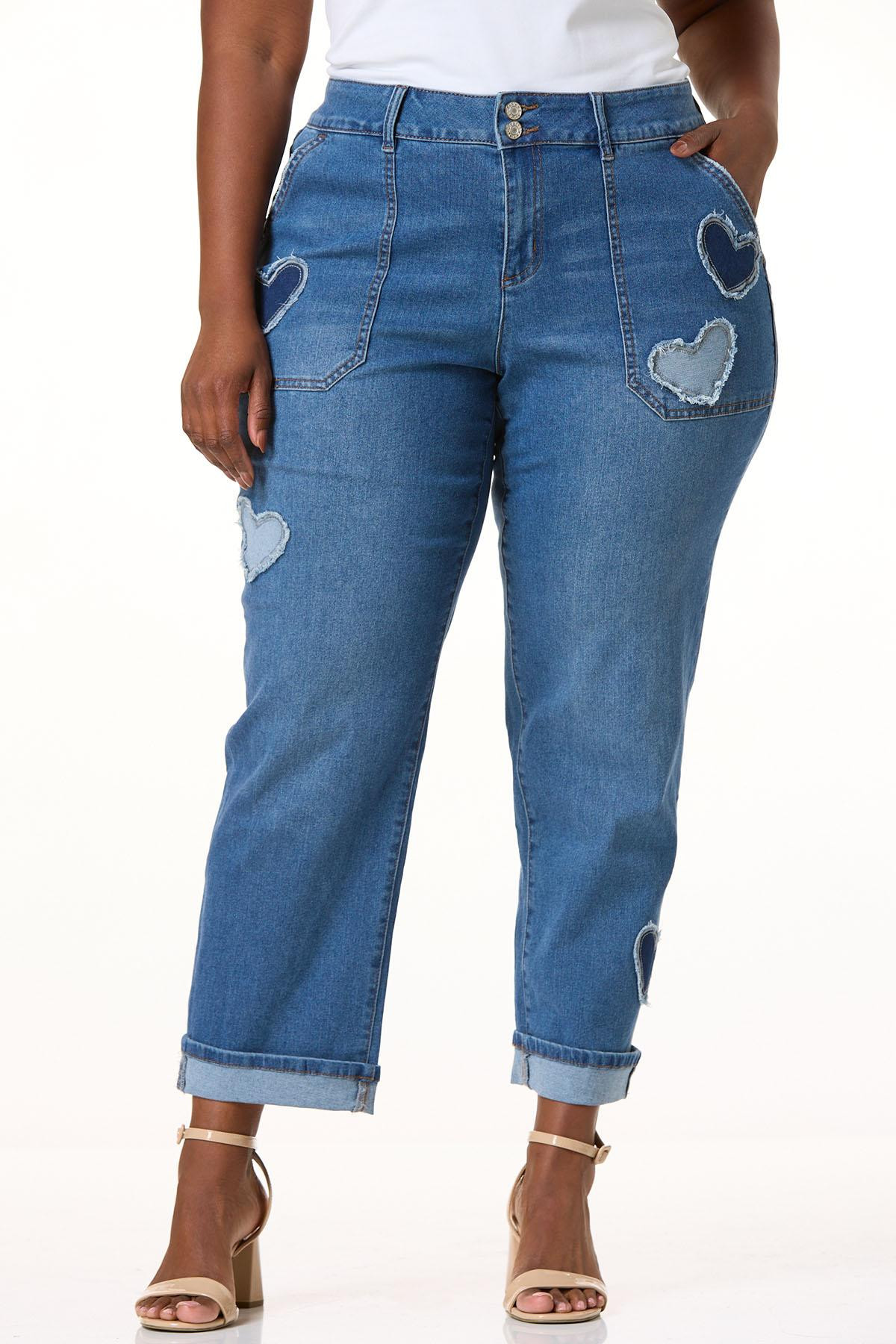 Plus Size Frayed Heart Patch Jeans | Cato Fashions