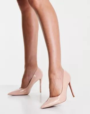 ASOS DESIGN Penza pointed high heeled court shoes in beige patent | ASOS (Global)