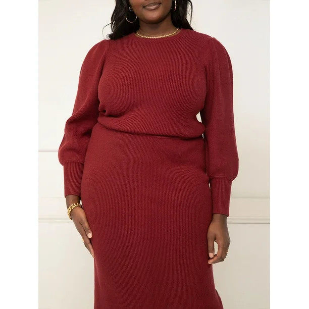 ELOQUII Elements Women's Plus Puff Sleeve Sweater | Walmart (US)