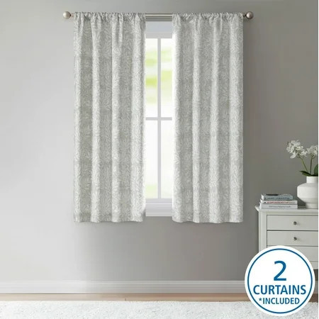 Mainstays Jacquard Blackout Panel Pair, Set of 2 Curtains, Silver Botancial, 37" W x 63" L | Walmart (US)