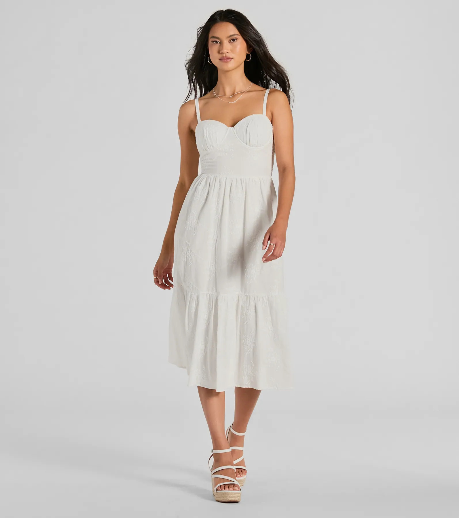 Playful Summer Sweetheart Ruffled Eyelet Midi Dress | Windsor Stores