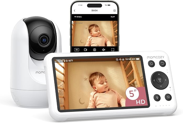 Momcozy Smart WiFi Baby Monitor with Camera and Audio, 5" 1080P Screen with Wall Mount, Motion & ... | Amazon (US)