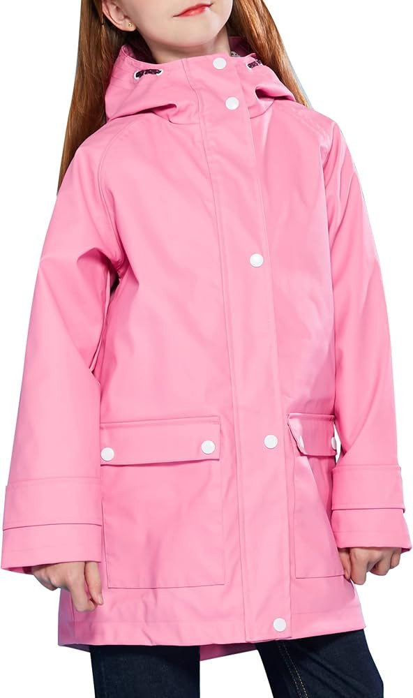 maoo garden Girls Boys Rain Jacket Lightweight Waterproof Raincoat Hooded Lined Long Windbreaker | Amazon (US)