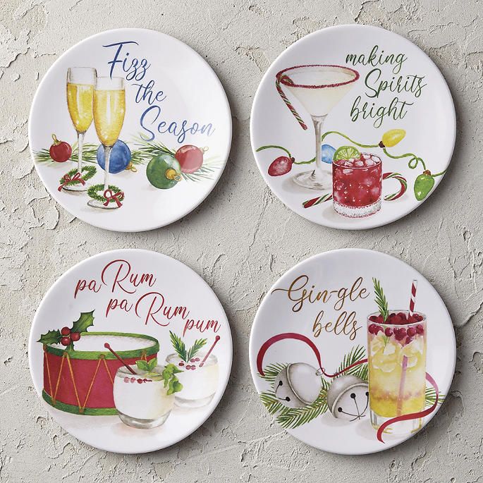 Holiday Pun Melamine Appetizer Plates, Set of Four | Frontgate | Frontgate