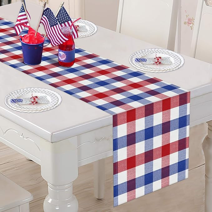 Tifeson 4th of July Buffalo Plaid Table Runner - 13 x 72 Inch Patriotic Red & Blue & White Plaid ... | Amazon (US)