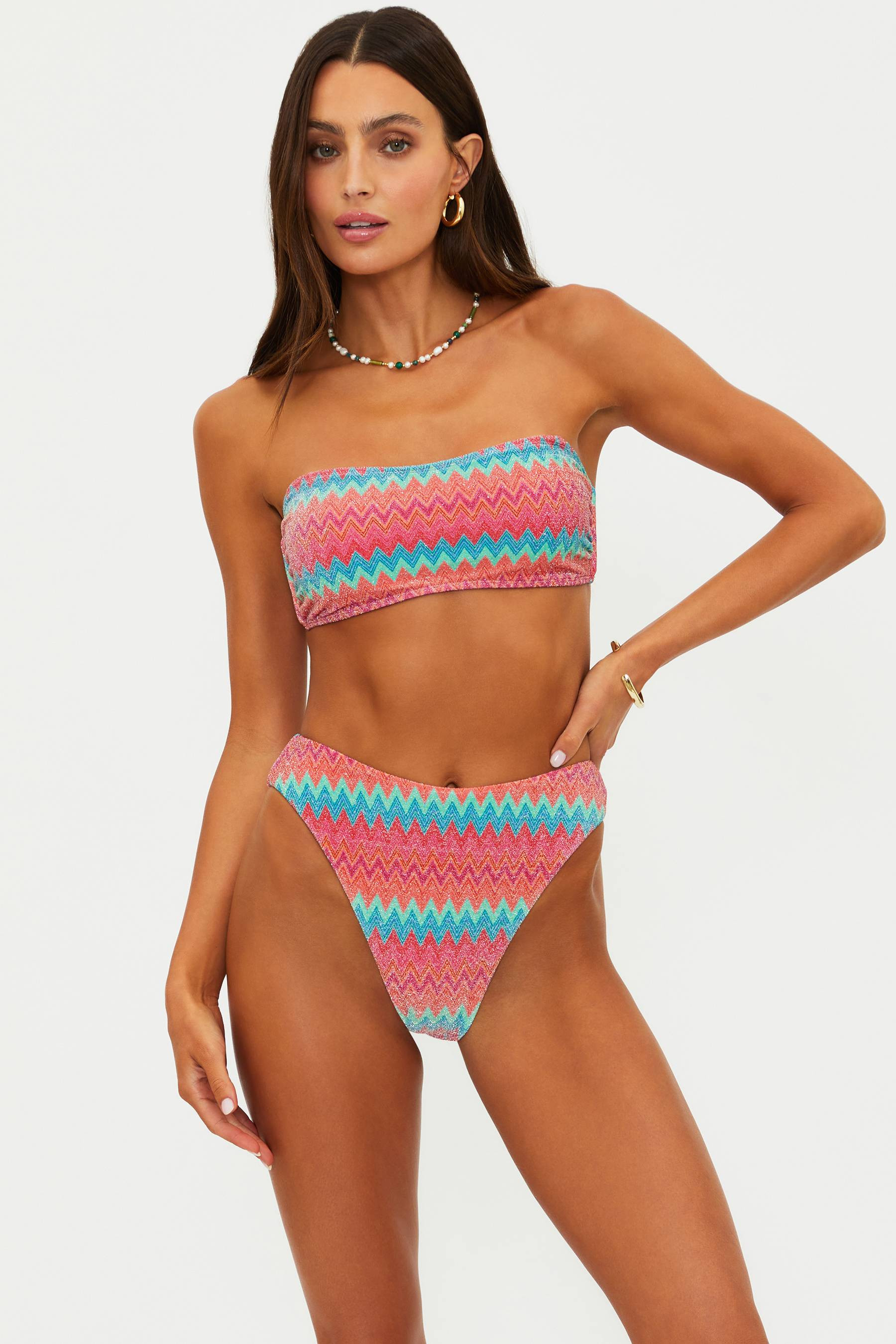 Kelsey Top Strawberry Ice Chevron Shine | Colorful Sparkly Chevron Bikini Top | Beach Riot | Beach Riot