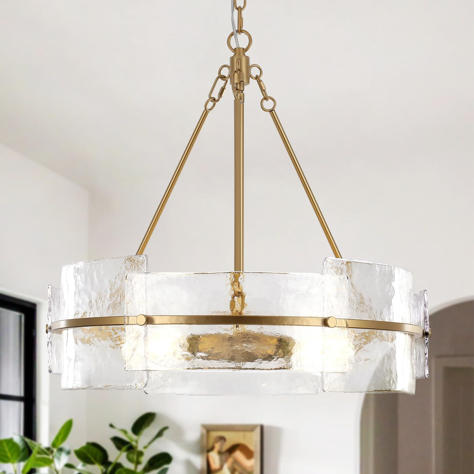 Modern Chandelier for Dining Room, 22" Gold Glass Chandelier, Large Farmhouse Round Chandelier fo... | Amazon (US)
