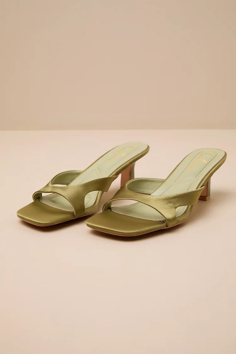 Mirzam Olive Satin Kitten Heel Slide Sandals | Lulus