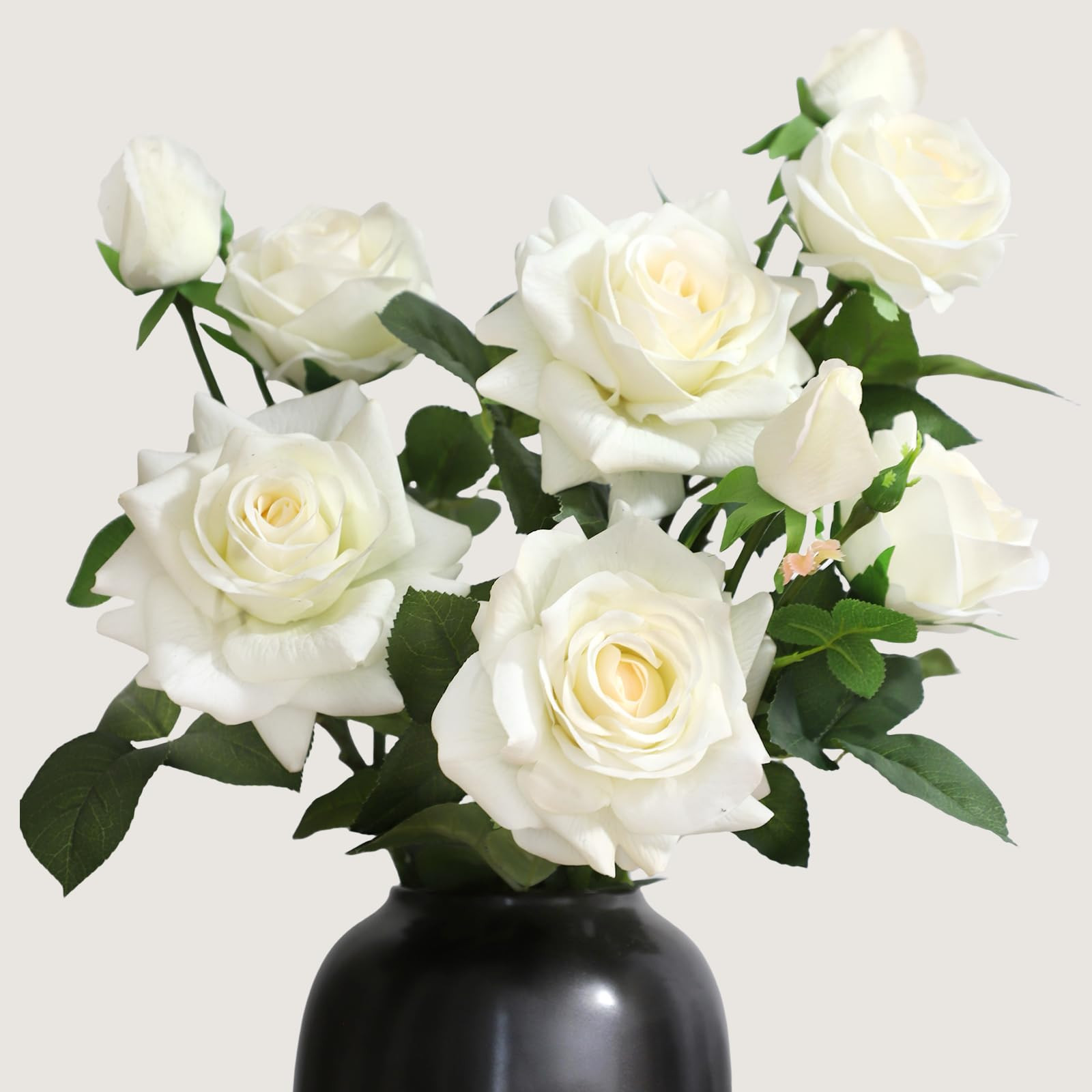 KBREE 30” Real Touch Roses Cream White Flowers, 3Pcs Artificial Roses with Long Stems, 3 Blooms... | Amazon (US)