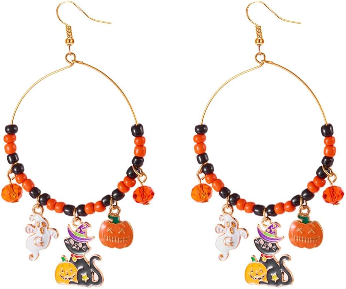 Halloween Party Earrings for Women Ghost Pumpkin Spider Bat Cat Dangle Earrings Red Spider Web Be... | Amazon (US)