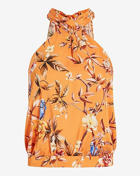 Conscious Edit Printed Halter Neck Tie Back Banded Bottom Top | Express