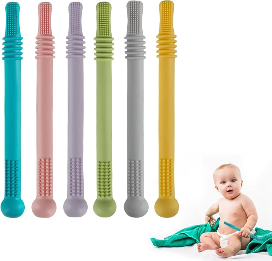 Fu Store Hollow Teether Tube Chew Straw Sensory Toy for Infant Toddlers Silicone Tubes Teething T... | Amazon (US)