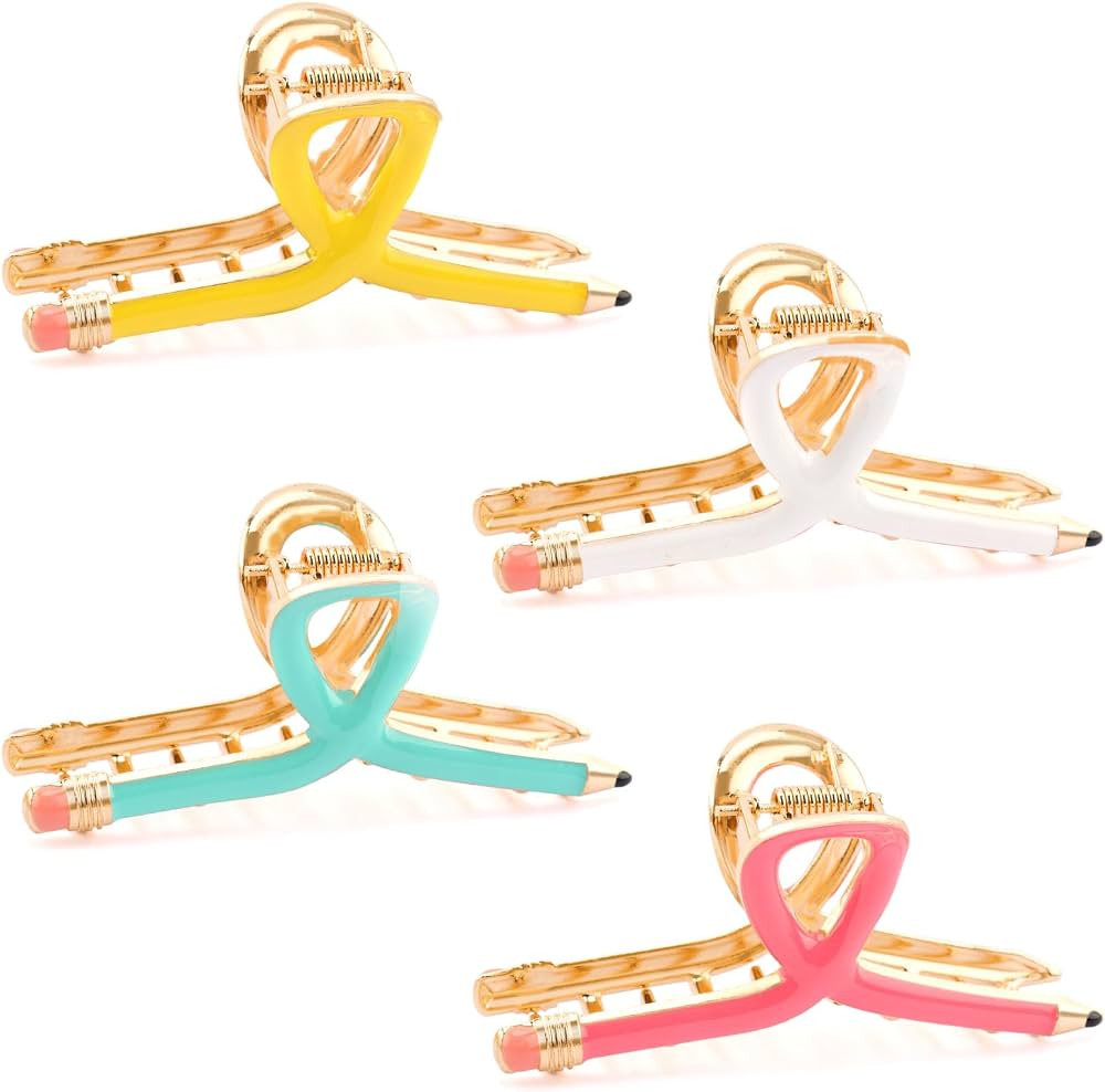 Chanaco Teacher Hair Clips Teacher Appreciation Gifts Accessories Pencil Claw Clips for Women Fun... | Amazon (US)