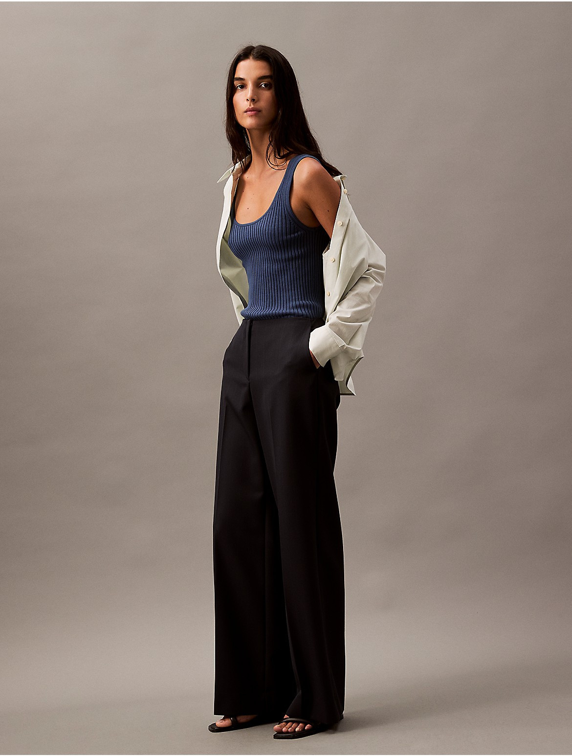 Calvin Klein Women's Pinstripe Crepe Wide Leg Trouser - Black - 0W x RL | Calvin Klein (US)