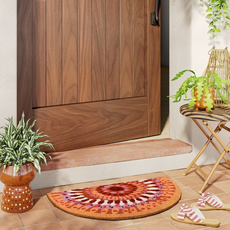 1'6" x 2'6" Outdoor Half-Circle Floral Door Mat Warm - Opalhouse™ | Target