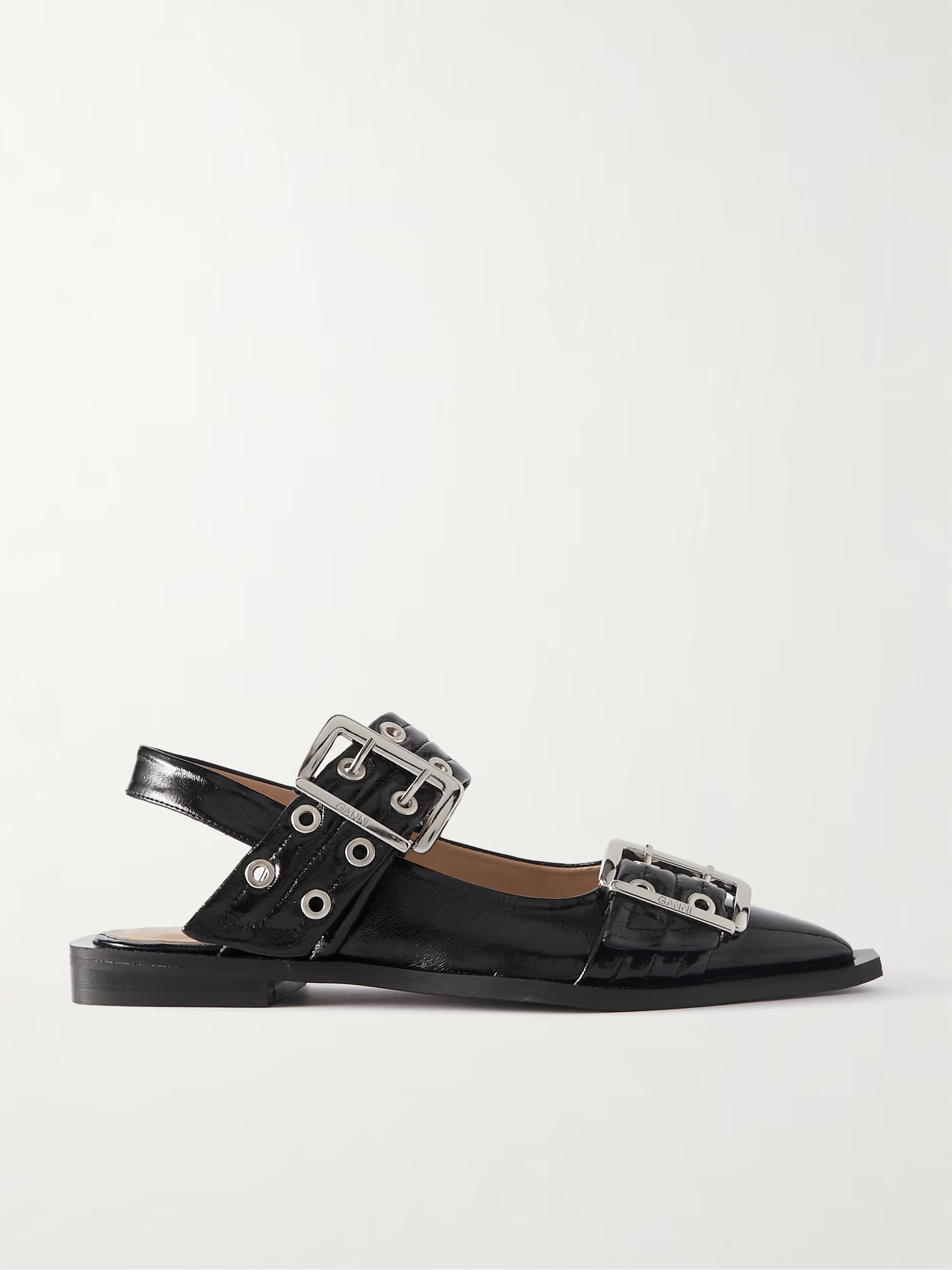 + NET SUSTAIN buckled eyelet-embellished recycled faux patent-leather ballet flats | NET-A-PORTER (US)