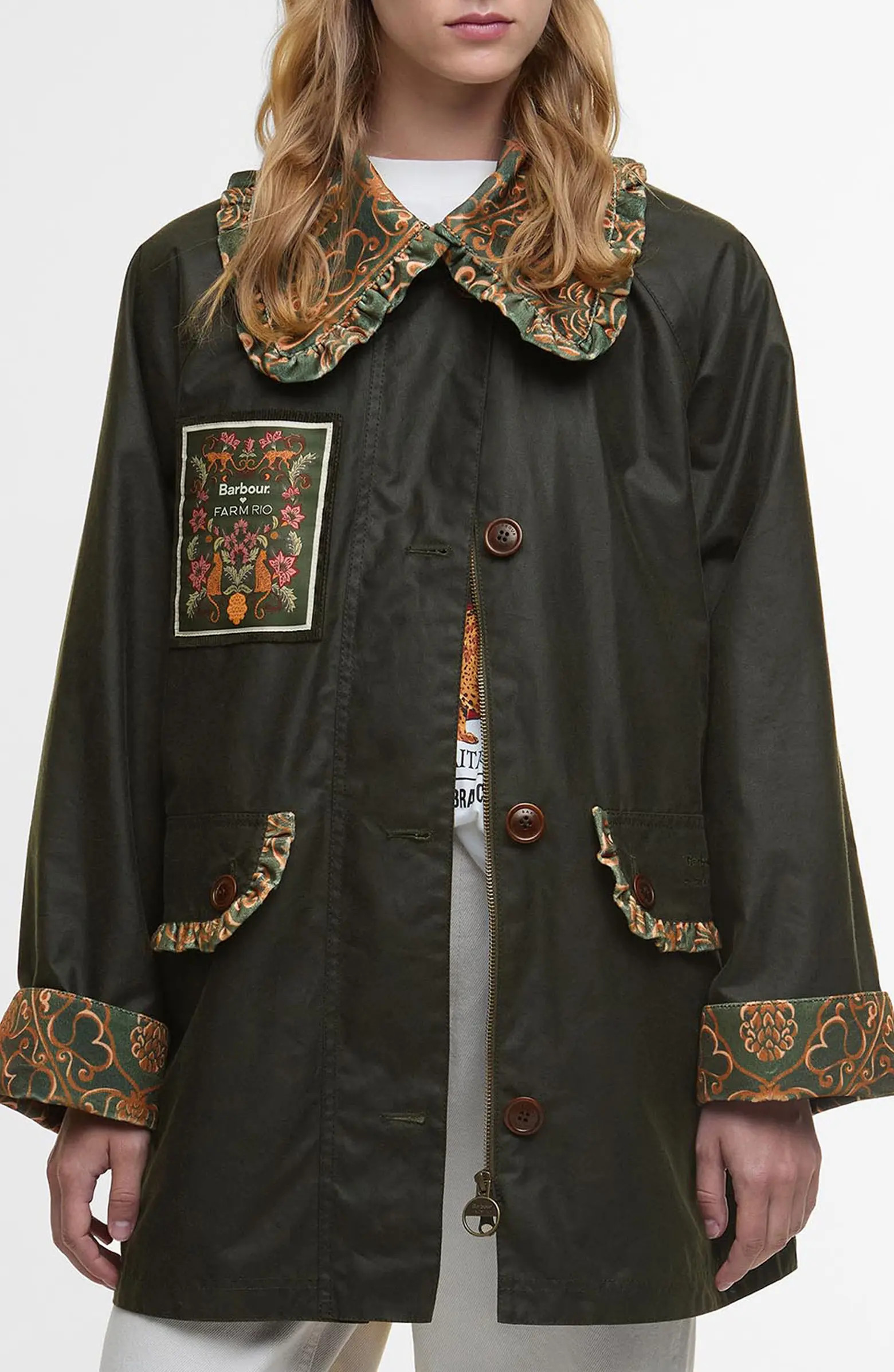 Barbour x FARM Rio Maria-Clara Waxed Jacket | Nordstrom | Nordstrom